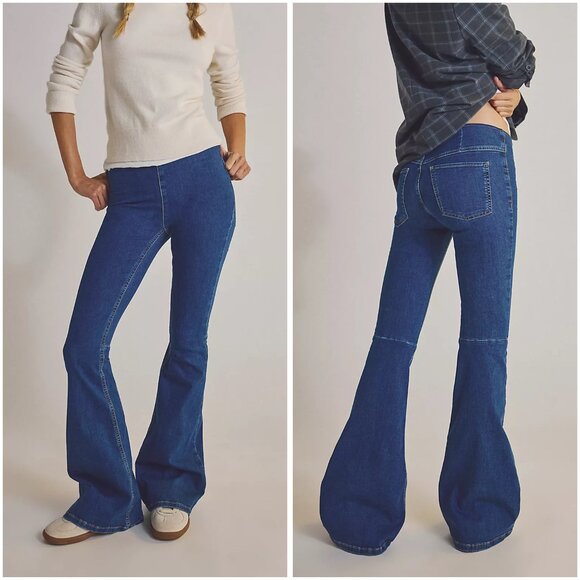Free People We The Free Penny Pull-On Flare Jeans Dark Wash Size 25 - Picture 1 of 7